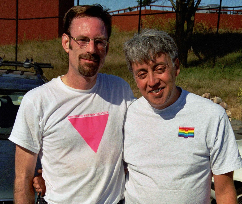 Patrick Carney with Gilbert Baker at the Pink Triangle Installation Ceremony on Twin Peaks in 2003 