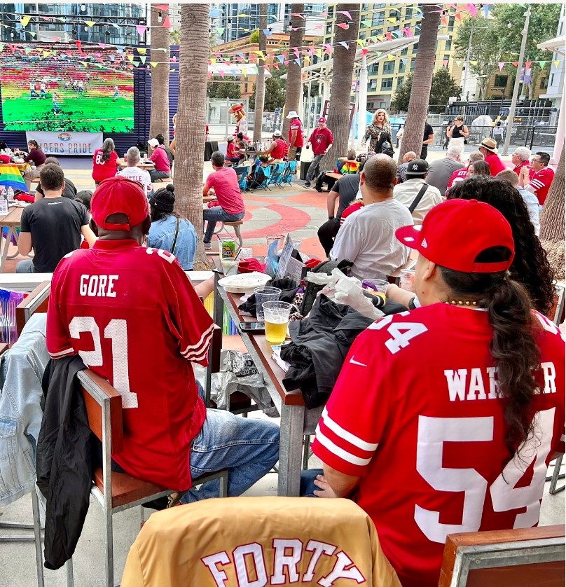San Francisco 49ers on X: To celebrate #NationalComingOutDay, Faithful  gathered in the city to cheer on the 49ers at the #49ersPRIDE Watch Party.  Whether you are coming out or inviting in, the #